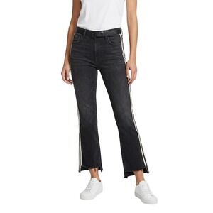 MOTHER DENIM Insider Crop Step Fray Jeans Guilty Racer Black Side Stripe 28